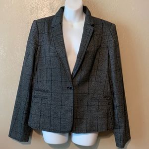 Calvin Klein size 14 gray black plaid blazer pockets one button
